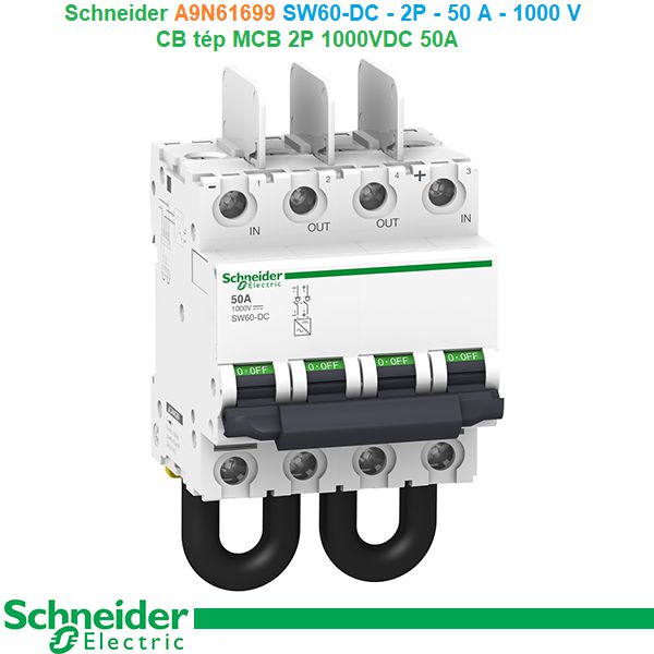 Schneider A9N61699 SW60-DC - 2P - 50 A - 1000 V - CB tép MCB 2P 1000VDC 50A